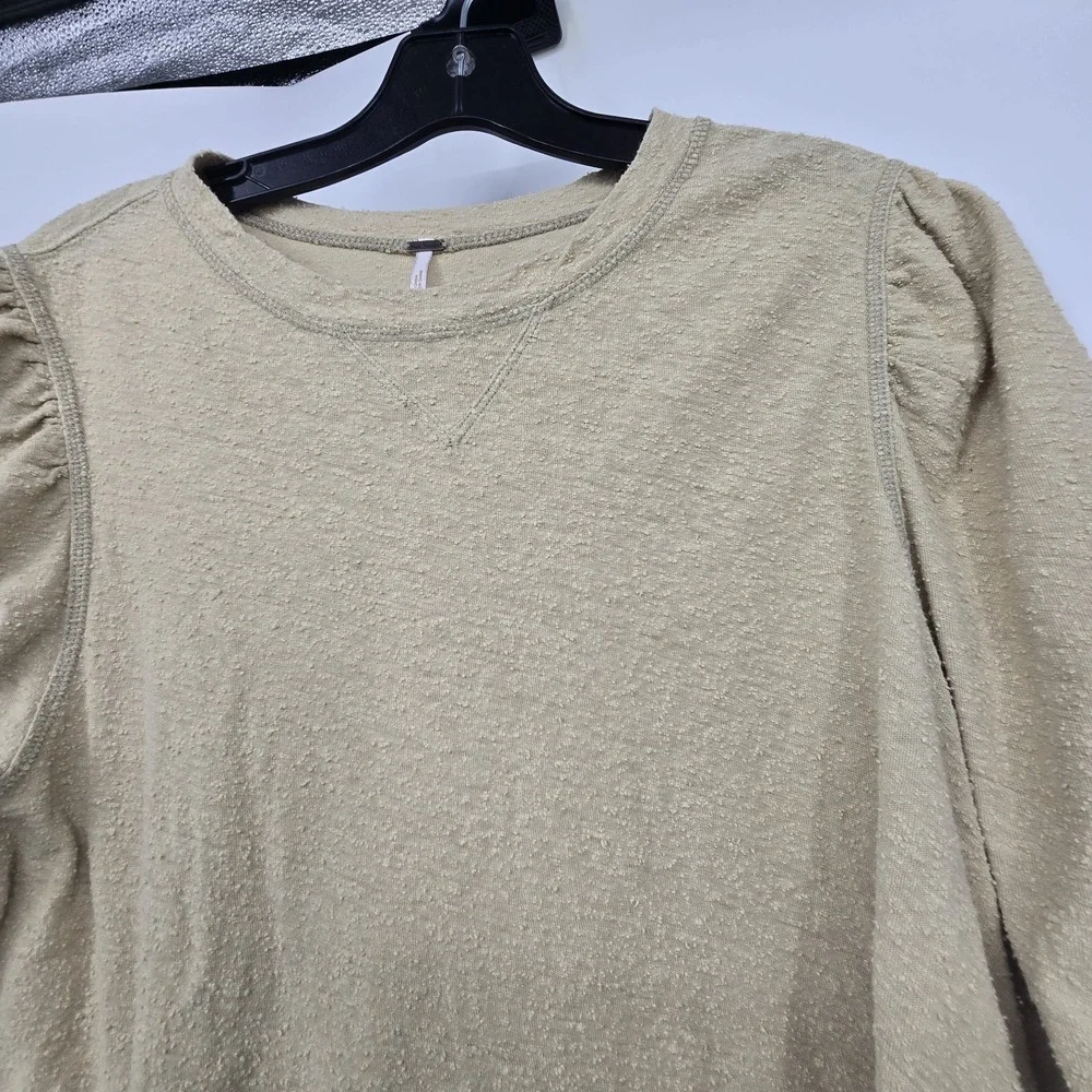Free People Just A Puff Top Women's SM Beige Nubby Linen Cotton Natural Neutral‎
